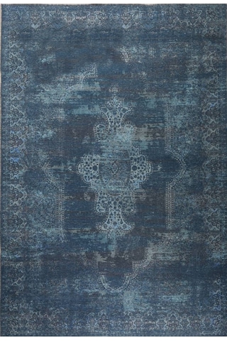 Blues Şönil Vintage Desenli Dokuma Taban Dekoratif Halı Kilim Yolluk Dijital Baskı Halı Yıkanabilir