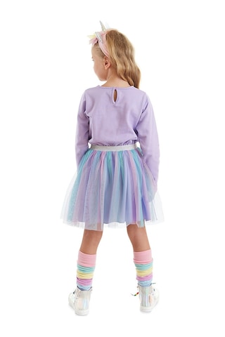 Denokids Gökkuşağı Kedicorn Kız Çocuk Tüllü Tütü Elbise Lila