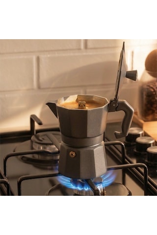 Porsima Mnb05742-2 Ocaküstü Moka Pot 3 Fincanlık Alüminyum Kahve Espresso Cezvesi Antrasit 150ml