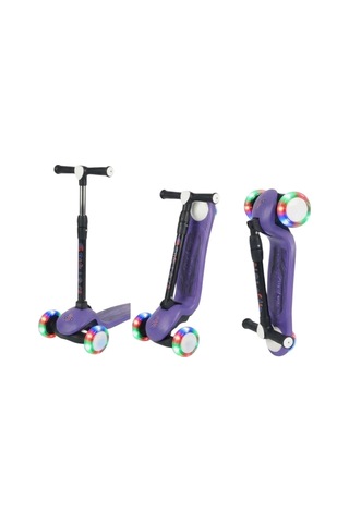 Scooter Pro Katlanabilir 3tekerli Led Işıklı 3kademeli Direksiyon 50kğ Taşıma Kapasiteli 3+yaş Mor