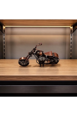 Kişiye Özel Metal Motosiklet Masa Saati - Erkek Ofis Hediyesi, Dekoratif Motorcu Masa Üstü Aksesuar