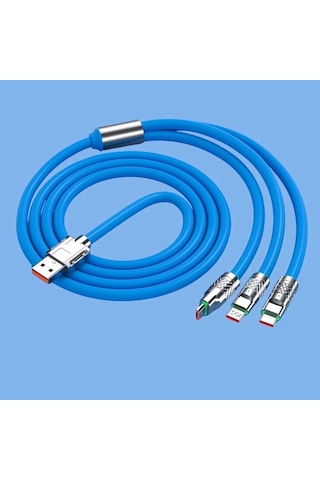 Buffer Kutulu 3 Şarj Aleti 1 Arada Çinko Alaşım Hızlı Şarj Kablosu Mavi 3 İn 1
