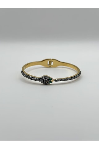 Arnes Jewelry Çelik Zirkon Taşlı Yılan Kelepçe Bileklik Ar153nes Gold