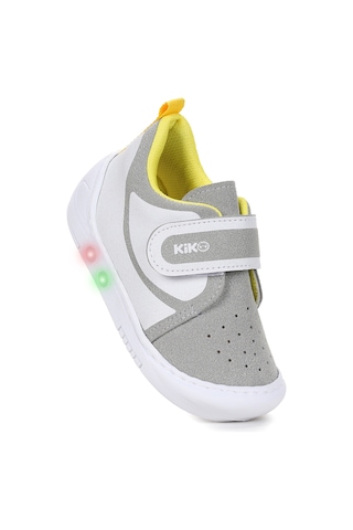 Kiko Kids Kugan Cırtlı Işıklı Erkek Bebek Yürüyüş Spor Ayakkabı Gri - Sarı Gri - Sarı