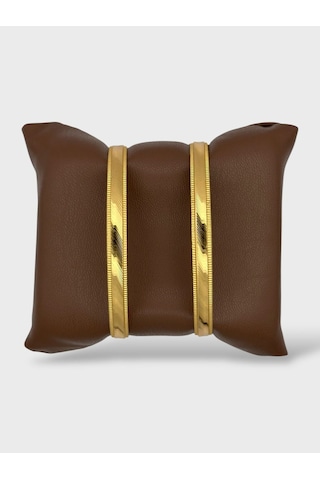 Arnes Jewelry Çelik 22 Ayar Altın Kaplama Desenli Kalın Ajda Bilezik - 2 Adet 20 Cm Ar640nes Gold