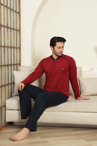 Enisena Erkek %100 Pamuklu Pijama Takımı-3 Düğmeli-12440 Bordo