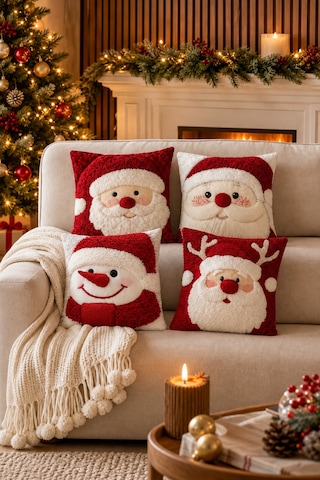 4'lü Yılbaşı Noel Babalar Dekoratif Kırlent Kılıfı Set Noel Baba & Kardan Adam Christmas Baskılı Dekoratif Kırlent 2027 Yılbaşı Dekorasyon Hediye 4lü Set Çift Taraf Baskı Noel Babalar - 800006344 Noel Babalar