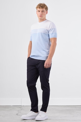 Dufy A.mavi Çizgili Yatay Desen Erkek Triko - Slim Fit Mavi