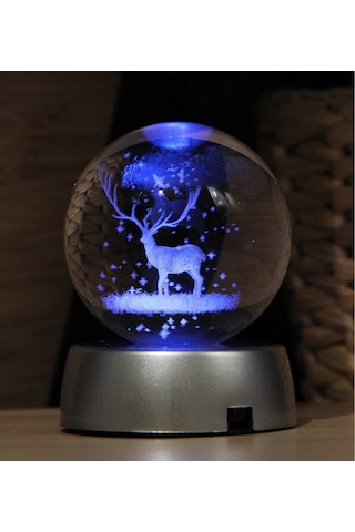 Geyik 3d Boyutlu Kristalleşmiş Cam Işıklı Büyük Boy Küre
