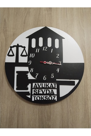 Hakim,savcı,avukat,adalet İçin Tasarım Duvar Saati İsim Yazılı Siyah - Beyaz