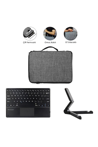 Microcase Samsung Uyumlu Galaxy Tab S9 Fe X510 10.9 İnch Tablet İle Uyumlu Touchpad Bluetooth Klavye + Tablet Standı + Tablet Çantası - Siyah Al5183 Klavye + Stand