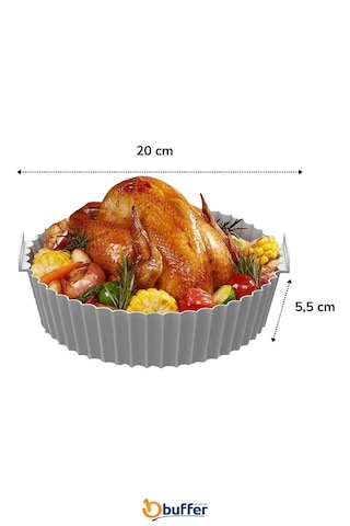 Petinka Renkli Isıya Dayanıklı Yıkanılabilir Silikon Fırın Ve Airfryer Yuvarlak Pişirme Matı 20 Cm Açık Gri