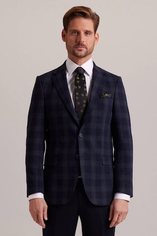 Erkek Lacivert Yeşil Kışlık Yünlü Regular Fit Ekose Desenli Ceket 001