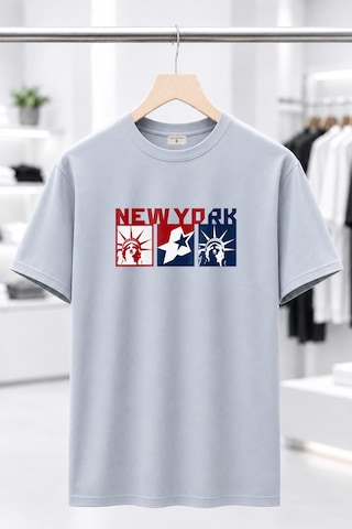 Bayloranzzo New York %100 Pamuk Heavy Cotton Premium Kalite Unisex Tişört Gri