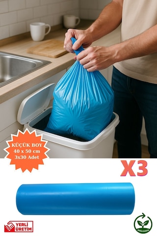 Premium Küçük Boy Çöp Poşeti 40x50 Cm 3x30 Adet Ev Mutfak Banyo İş Ofis Avantajlı Ekonomik Paket
