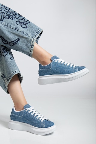 Erceka Günlük Sneaker Kadın Spor Ayakkabı Bağcıklı Beyaz-siyah-mavi-gümüş-gold-sarı Mavi Kot