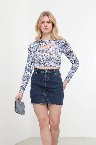 Pencere Detaylı Jakarlı Crop Top 001