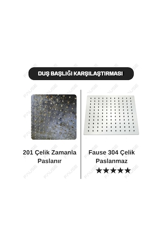Fause Tepe Duş Başlığı Kare Slim 304 Metal 20x20 Cm Ktd101 Genel