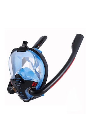 Techtic Çift Tüp Silikon Şnorkel Tam Yüz Dalış Maskesi Fullface Kırmızı - Siyah
