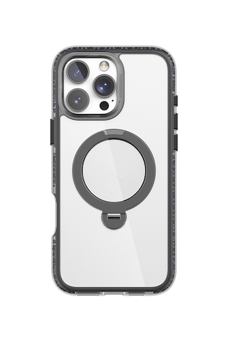 Apple Uyumlu iPhone 16 Pro Max Kılıf Magsafe Standlı Kapak Raptic Airjoy Serisi Boncuk Tasarımlı Siyah gri