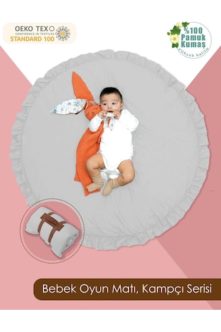 Mordesign Bebek/çocuk Oyun Halısı, Yenidoğan Emekleme Pedi, Aktivite Matı, Çok Amaçlı Minder, Kampçı Serisi 110 X 110 Gri