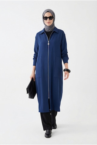 Armine Trend Kolları Şerit Detaylı Boydan Fermuarlı Allerli Giy Çık 26yt516 İndigo