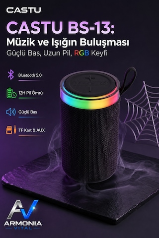 BS-13 RGB LED Işıklı Taşınabilir Bluetooth Hoparlör Yüksek Sesli Kablosuz Speaker AUX USB SD Kart Destekli Şarjlı