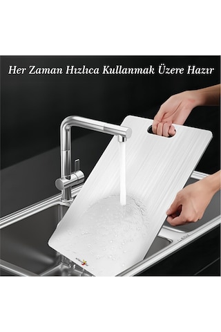 3lü Üçlü 0,3 Mm Paslanmaz Çelik Krom Meyve Sebze Hamur Kesme Doğrama Yoğurma Panosu Tahtası Tezgahı Gümüş