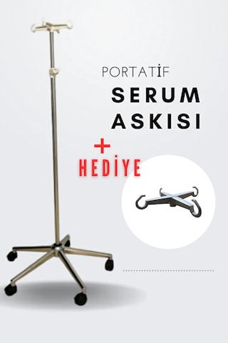 Paslanmaz Krom 5 Ayaklı Serum Askılığı Ayarlanabilir Yükseklik, 360 Hareket Kabiliyeti