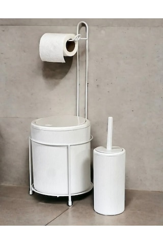 Kovalı Tuvalet Kağıtlığı, Çöp Kovalı Tuvalet Kağıtlığı Ve Tuvalet Fırça Seti Beyaz