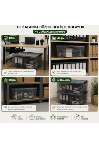 Lorempbox 40 L Ofis & İş Yeri Düzenleme Kutusu 4 Lü Set Antrasit