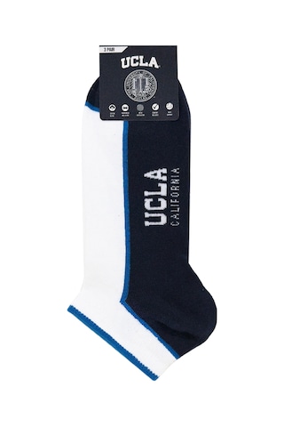 Ucla Sorrel 3'lü Beyaz-lacivert Kısa Jakarlı Pamuk Standard Fit Unisex Çorap