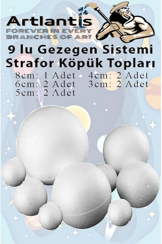 Güneş Sistemi Maketi İçin 9 Lu Boyanabilir Strafor Top Seti Gezegenler Modeli Deney Okul Seti Köpük Küre Top