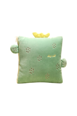 Geeksen Yeşil Kaktüs Desenli İki Kullanımlı Yorgan Yastık - 100x150cm Koltuk/ofis Yorganı, 35x35cm Yastığa Dönüştürülebilir,聚酯 Malzeme, Sıcak Ve Konforlu Yeşil