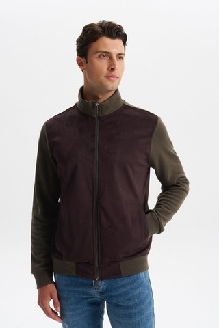 AR-MA Arma Erkek Regular Fit Selanik Kumaş Dik Yaka Fleto Cepli Basic Sweatshirt Kazak K30324698502 Haki