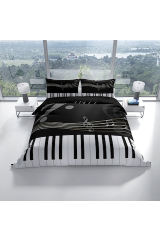 Cattleya Piano 3D Pamuk Saten Çift Kişilik Nevresim Takımı Çok Renkli