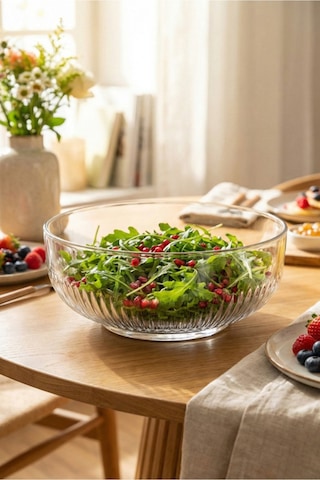 Lav Tokyo Cam Salata Kasesi Tekli Ekstra Büyük 2600 ml Yuvarlak (Sunum Kasesi , Hazırlık Kasesi)