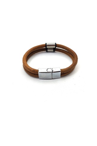 Çelik Aparatlı Mıknatıs Kilitli Deri Bileklik Taba