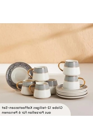 6 Kişilik Porselen Kahve Fincanı Takımı - 90 Ml Açık Gri
