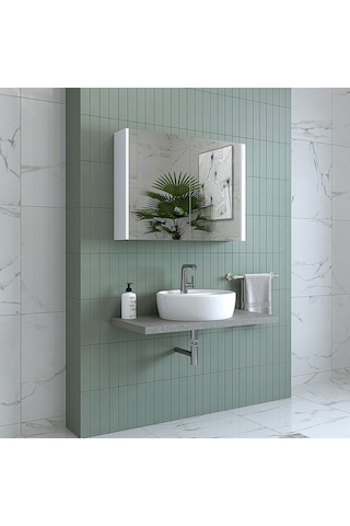 Banos Banyo Roomart Ad7 Kulpsuz 2 Kapaklı Mat Beyaz Mdf 80 Cm Aynalı Banyo Üst Dolabı Mat Beyaz