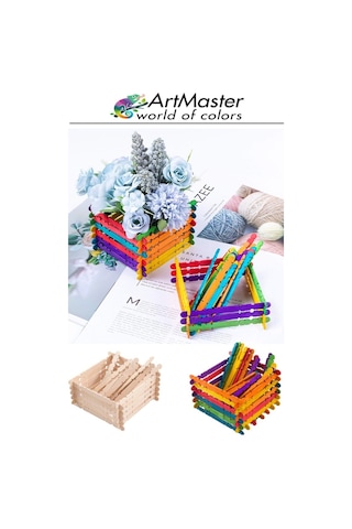 Renkli Dil Çubuğu Geçmeli Dar 50 Li 1 Paket Ahşap Çubuk Çentikli Eklemeli Renkli Tırtıklı Dondurma Çubuğu