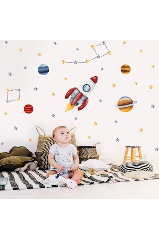 Artikel Gezegenler ve Yıldızlar Uzay Temalı Çocuk Odası Duvar Sticker 50 x 70 Cm