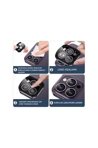 Piili Apple iPhone Uyumlu 15 Pro / 15 Pro Max Hd Kamera Lens Koruyucu - Siyah Çerçeveli
