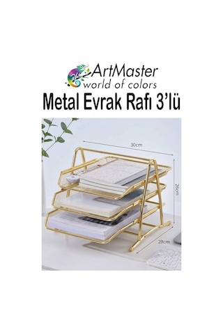 Altın Sarı Metal Evrak Rafı 3 Lü 1 Paket Masaüstü A4 Dosya 3 Katlı Düzenleyici Kağıt Tepsisi Metal Fileli Hareketli Altın