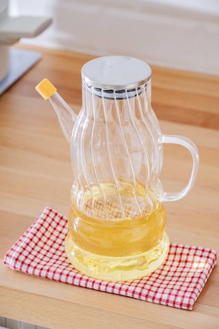 Acar Vera Metal Kapaklı Çizgili Cam Yağdanlık - 1000 Ml Şeffaf