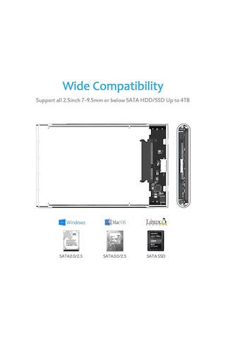 Kuvars 2.5 İnç Sata Usb 3.0 Harddisk Kutusu - Şeffaf - Micro Usb