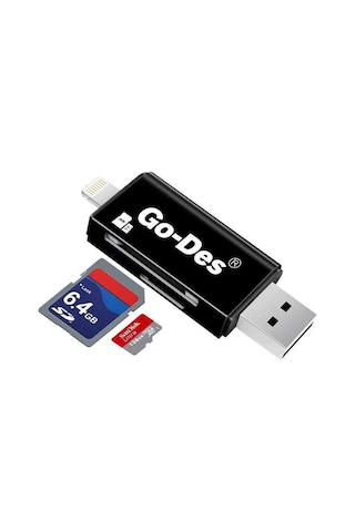 Go Des GD-DK102 Lightning & Micro USB Veri Aktarımı SD & Micro SD Kart Okuyucu - ZORE-253401