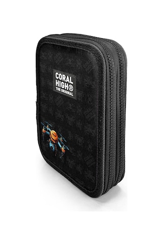 Coral High Siyah Drone Desenli Çift Katlı Kalem Çanta 11158 Siyah