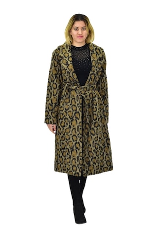 Kadın Leopar Desenli Uzun Kaşe Kaban Bgl-st04064 Haki