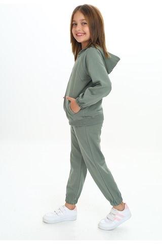 Toontoy Kids Toontoy Kız Çocuk 2'li Takım Kapüşonlu Cepli Reglan Kol Sweatshirt & Beli Paçası Lastikli Cepli Jogger Eşofman Altı - 2 İplik Yeşil
